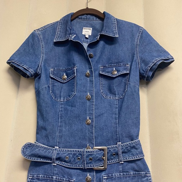 Vintage Moschino Jeans Women's Denim Dress Size 6 Belted Mini Y2K 90s Designer - Picture 2 of 12